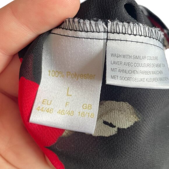 Vtg 90s Y2K Pasha Slip Maxi Dress L Black Red Floral Sheer Slits Romantic Goth - Picture 6 of 6